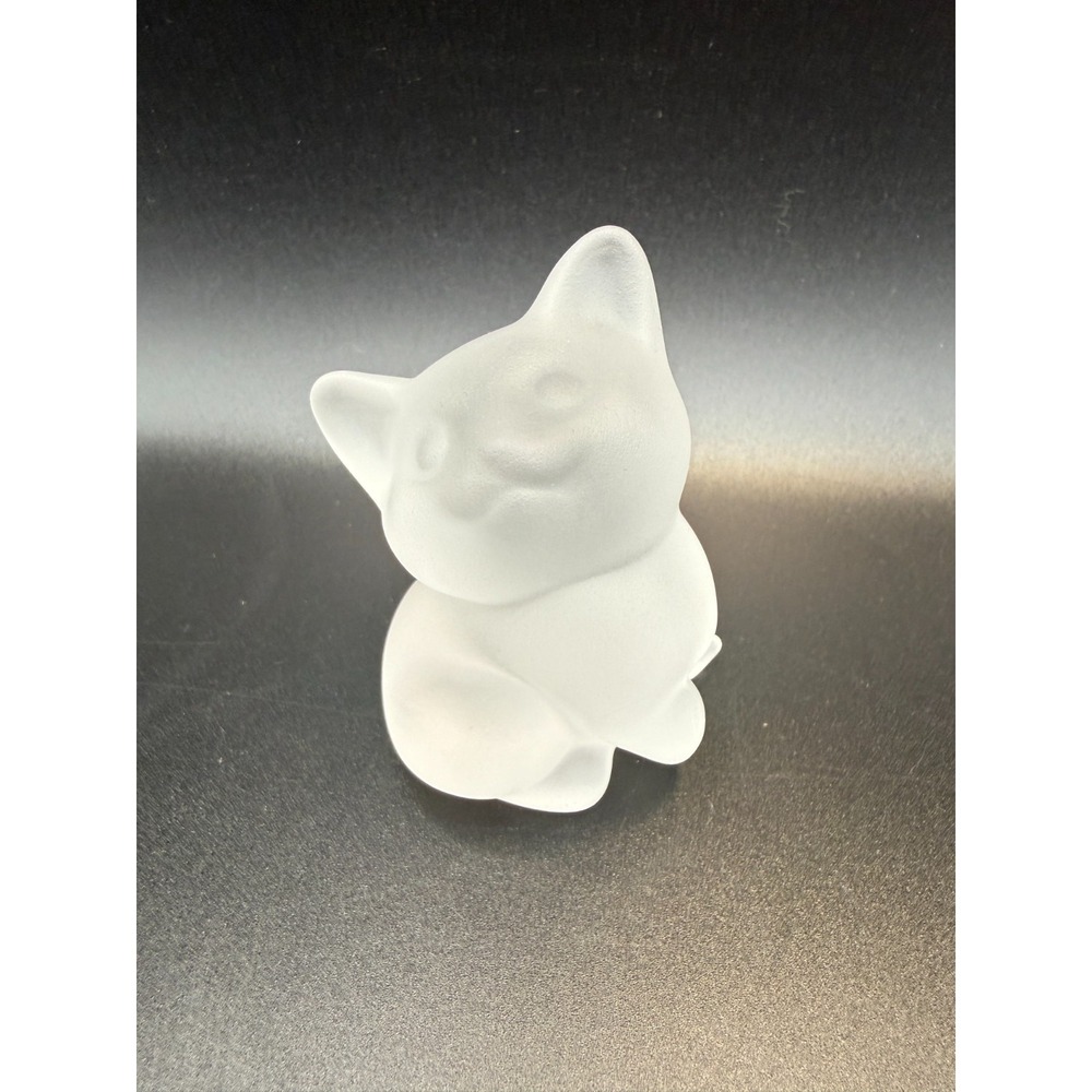 3" Frosted Cat Figurine Lead Crystal Hallmark 1976 Kitty Vintage Trinket Little